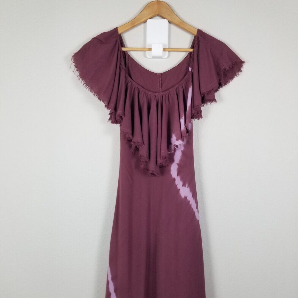Revolve Blue Life Maroon Tie-Dyed Distressed Ruffle Rayon Maxi Dress Size Small - Picture 12 of 15
